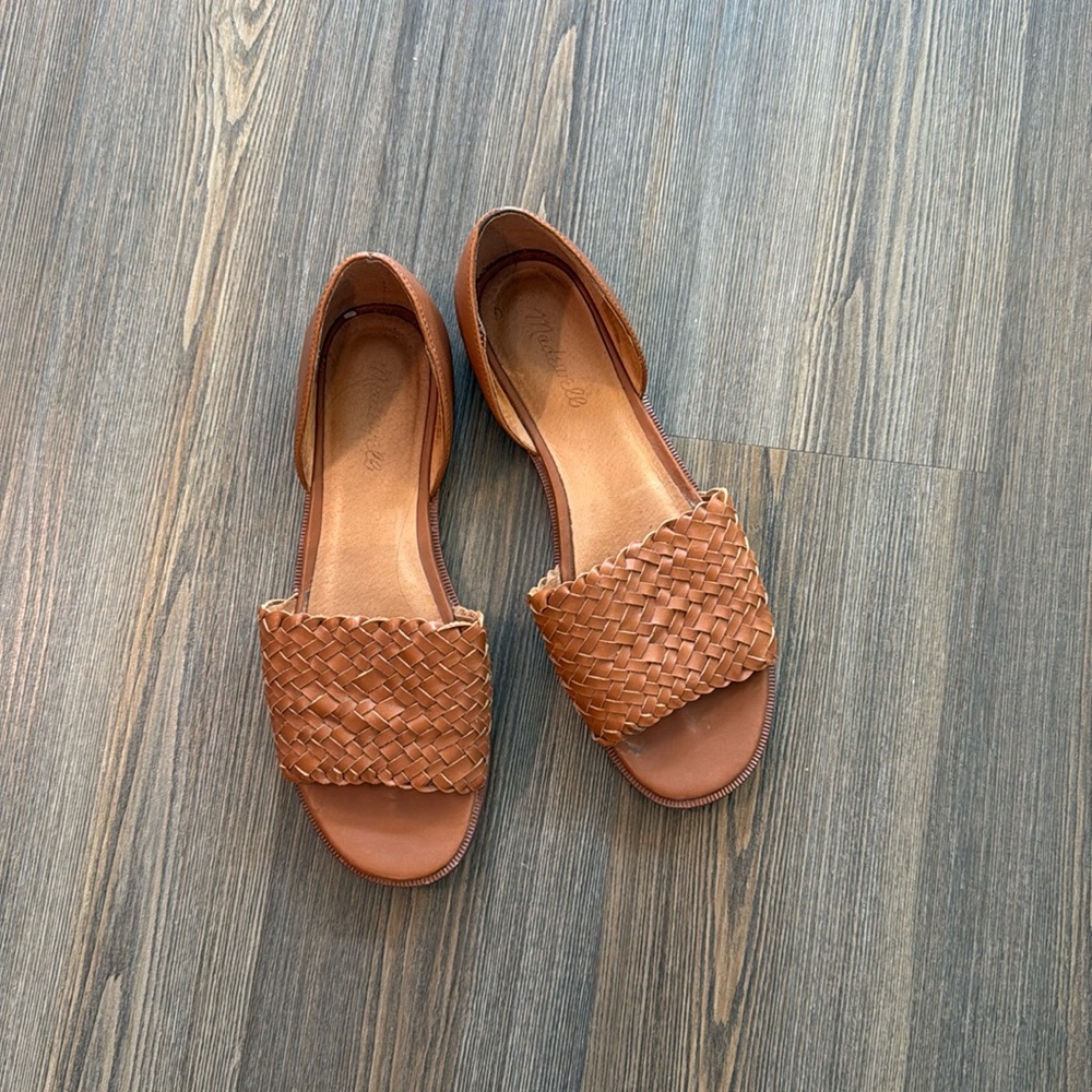 Madewell The Kinsley d'Orsay Flat Woven Leather Cloudlift Sandals Brown Size 9.5